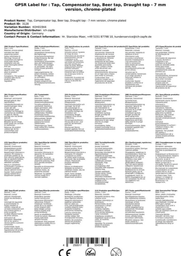 Fadølshaner, Ølkran, Ølhane, Taphane for øl med flowstyring - forkromet, gevindlængde: 35 mm New