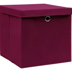 Foldbare opbevaringskasser med låg - 10 stk. | Farve: Mørkerød | Størrelse: 32x32x32 cm Online