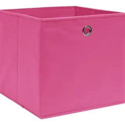 Foldbare opbevaringskasser 10 stk. - Holdbar opbevaring i stof | Farve: Pink | Størrelse: 32x32x32 cm