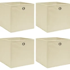 Foldbare opbevaringskasser 4 stk. - Praktisk stofkasser til opbevaring | Farve: Creme | Størrelse: 32x32x32 cm