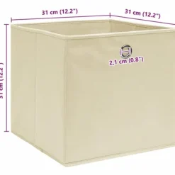 Foldbare opbevaringskasser 4 stk. - Praktisk stofkasser til opbevaring | Farve: Creme | Størrelse: 32x32x32 cm