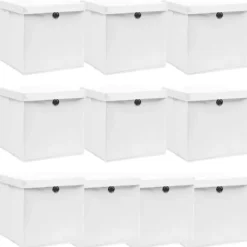 Foldbare opbevaringskasser med låg - 10 stk. | Farve: Hvid | Størrelse: 32x32x32 cm Clearance