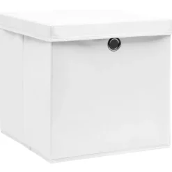 Foldbare opbevaringskasser med låg - 10 stk. | Farve: Hvid | Størrelse: 32x32x32 cm Clearance
