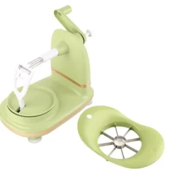 Frugtskræller med multifunktionshåndsving - æbleskræller i rustfrit stål til køkken (lysegrøn) Outlet