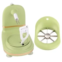 Frugtskræller med multifunktionshåndsving - æbleskræller i rustfrit stål til køkken (lysegrøn) Outlet