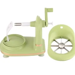 Frugtskræller med multifunktionshåndsving - æbleskræller i rustfrit stål til køkken (lysegrøn) Outlet