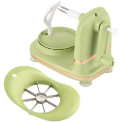 Frugtskræller med multifunktionshåndsving - æbleskræller i rustfrit stål til køkken (lysegrøn) Outlet