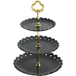 Fruktbrickaställ 3-vånings kronblad Dekorativt Avtagbart Plasttårtställ för bakverk Cupcakes Snacks Bröllopsfest Hem Svart Discount