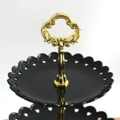 Fruktbrickaställ 3-vånings kronblad Dekorativt Avtagbart Plasttårtställ för bakverk Cupcakes Snacks Bröllopsfest Hem Svart Discount