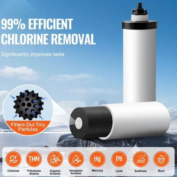 2.25G tyngdekraftvandfilter bordpladesystem, rustfrit stål, 2 filtre, effektiv vandrensning, BPA-fri. Hot