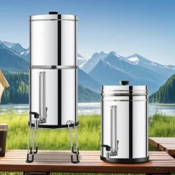 2.25G tyngdekraftvandfilter bordpladesystem, rustfrit stål, 2 filtre, effektiv vandrensning, BPA-fri. Hot