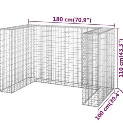 Gabionmur för soptunnor - Stabil stenkorg i galvaniserat stål | Storlek: 180x100x110 cm Outlet