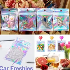 Genlukkelige aluminiumsfolieposer (50 stk.), perfekte til opbevaring af fester, holografiske farver, 7,5*12 cm Online