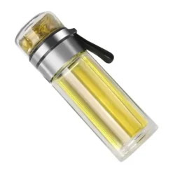 Beholdere Til Mad & Drikkevarer>Glas gennemsigtig teflaske Bærbar tevandflaske Te- og vandseparationsflaske Stålfarve