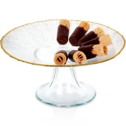 Glaskagefad på guldfod, 21 cm Sale