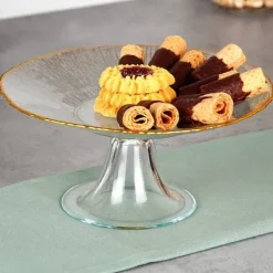 Glaskagefad på guldfod, 21 cm Sale