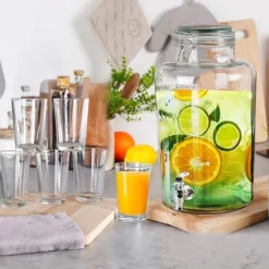 Glaskrukke med hane 8 l + 12 glas 200 ml New