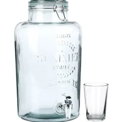 Glaskrukke med hane 8 l + 12 glas 200 ml New