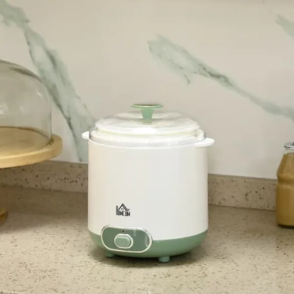 Græsk yoghurtmaskine, 1,5 liter med 2 glaskrukker og si, 20 W, til 3-5 personer, hvid New