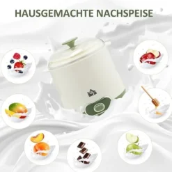 Græsk yoghurtmaskine, 1,5 liter med 2 glaskrukker og si, 20 W, til 3-5 personer, hvid New