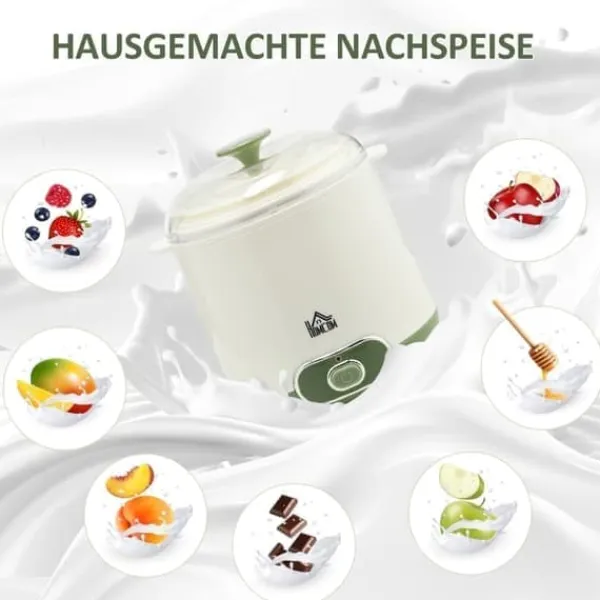 Græsk yoghurtmaskine, 1,5 liter med 2 glaskrukker og si, 20 W, til 3-5 personer, hvid New