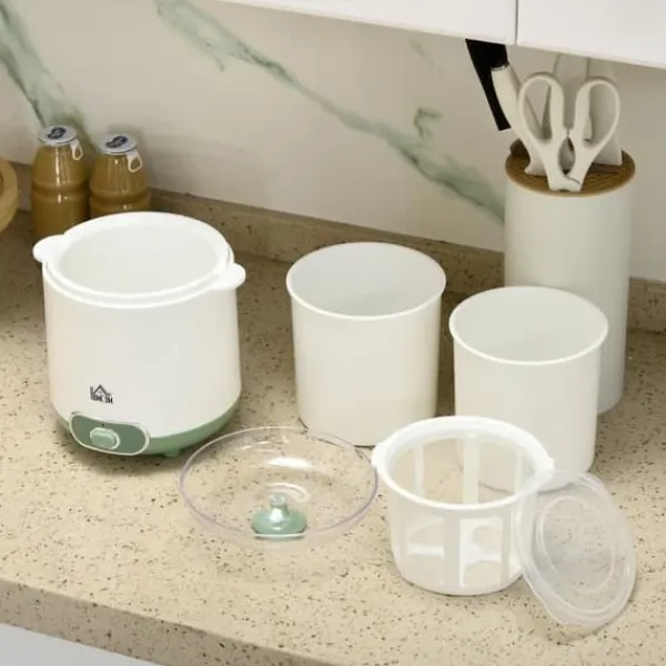 Græsk yoghurtmaskine, 1,5 liter med 2 glaskrukker og si, 20 W, til 3-5 personer, hvid Online
