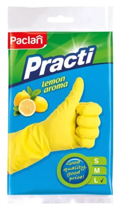 Rengøringsudstyr>Gummi Husholdningshandsker L Practi Paclan Lemon