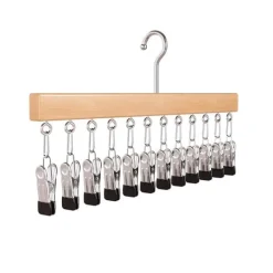 Hatteholder i træ med 12 klemmer - Sølv Clearance