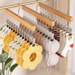 Hatteholder i træ med 12 klemmer - Sølv Clearance