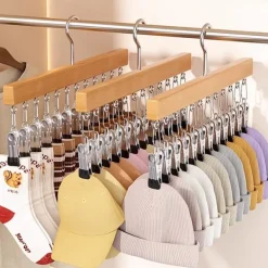 Hatteholder i træ med 12 klemmer - Sølv Clearance