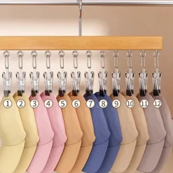 Hatteholder i træ med 12 klemmer - Sølv Clearance