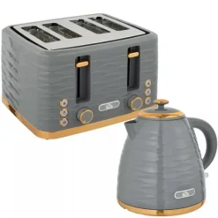 Brødristere, Raclettegrills Og Sandwichtoastere>HOMCOM Morgenmads-sæt: Elkedel (1,7L) og Brødrister (4 skiver) i elegant grå - perfekt til ethvert køkken