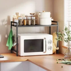 HOMCOM Udvidelsesbart Mikrobgeovnsstativ, Kkkenhylde i Metal, Sort New