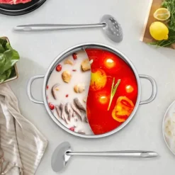 Hot Pot/Fonduegryde - Delt Yin-Yang - 32 cm - 304 Rustfrit Stål - Med Skeer - Militærgrøn Online