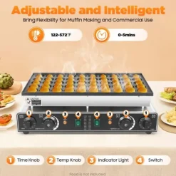 50-huls elektrisk mini pandekagemaskine - Kommercielt vaffeljern - Timer - Non-stick belægning - 50–300 °C - Lys sølv New