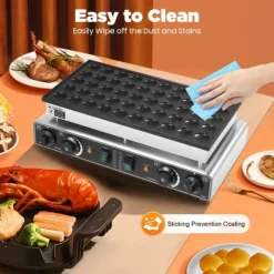 50-huls elektrisk mini pandekagemaskine - Kommercielt vaffeljern - Timer - Non-stick belægning - 50–300 °C - Lys sølv New