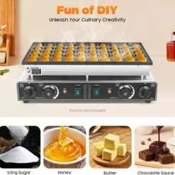 50-huls elektrisk mini pandekagemaskine - Kommercielt vaffeljern - Timer - Non-stick belægning - 50–300 °C - Lys sølv New