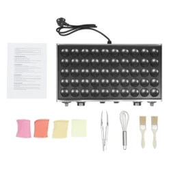 50-huls elektrisk mini pandekagemaskine - Kommercielt vaffeljern - Timer - Non-stick belægning - 50–300 °C - Lys sølv New