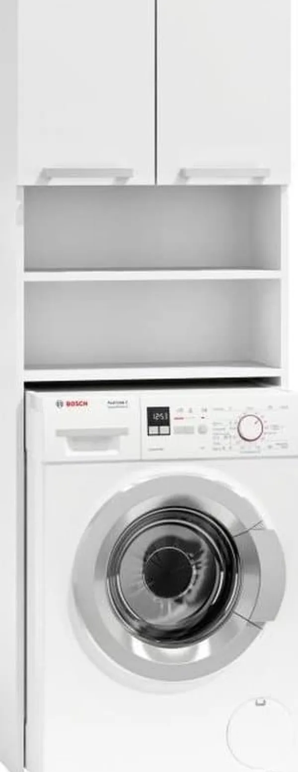 Viking Choice Vaskemaskiner>Hvid opbevaringsskab til over vaskemaskine med 4 hylder & 2 døre