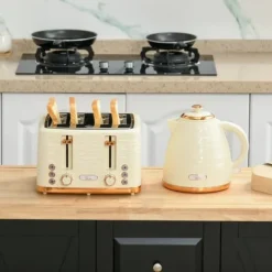 2-i-1 brødrister og kedelsæt – 7 ristetilstande, optøning og genopvarmning, beige Online