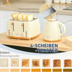 2-i-1 brødrister og kedelsæt – 7 ristetilstande, optøning og genopvarmning, beige Online
