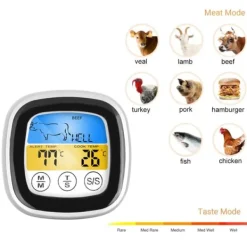 2-i-1 digitalt madkøkkentermometer med touchskærm temperaturmåler og tidsmålingsværktøj New