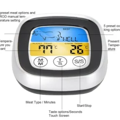 2-i-1 digitalt madkøkkentermometer med touchskærm temperaturmåler og tidsmålingsværktøj New