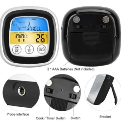 2-i-1 digitalt madkøkkentermometer med touchskærm temperaturmåler og tidsmålingsværktøj New