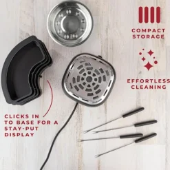 2-i-1 Elektrisk Fondue & Smores Maker Sæt – Smelt Chokolade, Indendørs Sæt med 4 Grillpinde & Aftagelige Bakker Online