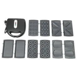 6‑i‑1 multifunktionelt vaffeljern & pandekagemaskine, sandwichmaker, 750 W, dobbelte varmeplader, foldbar, sort Sale