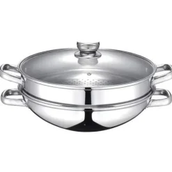 2-i-1 wok - BAUMALU - Alle kogeplader inklusive induktion - Glaslåg - 32 cm Sale