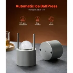 Ice Ball Press 2,1/53 mm, isčemester kit, perfekt til whisky, elegant sølvdesign, ideel til drinks og cocktails. New