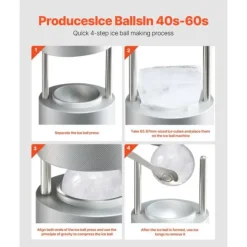 Ice Ball Press 2,1/53 mm, isčemester kit, perfekt til whisky, elegant sølvdesign, ideel til drinks og cocktails. New