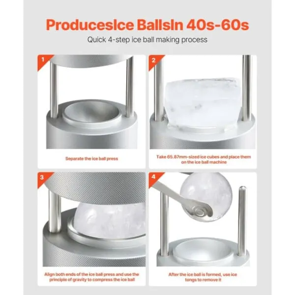 Ice Ball Press 2,1/53 mm, isčemester kit, perfekt til whisky, elegant sølvdesign, ideel til drinks og cocktails. New